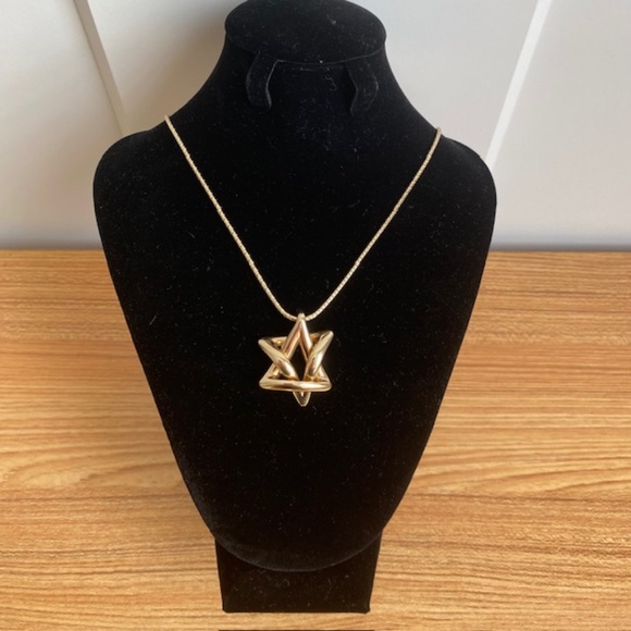 14K Stamped MGJ Yellow Gold David Star Merkaba Star Pendant & Chain 20" - Picture 1 of 7